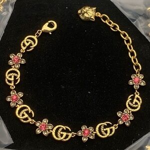 Gold and Pink Floral Bracelet